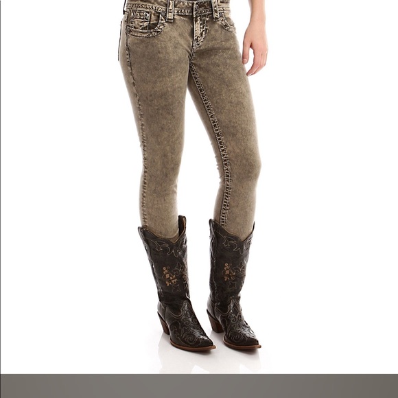 NEW Olive Green Skinny Miss Me Jeans - Picture 3 of 6